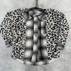 Leopard and Plaid Button-Up Shirt